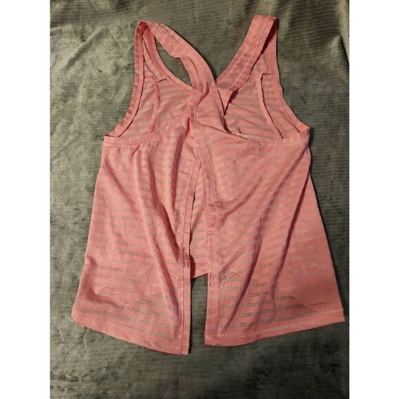 ZYIA Womens M Nimbus-Back Tank Top Pink Mesh Stripe Split Open Tie Back - Picture 2 of 3